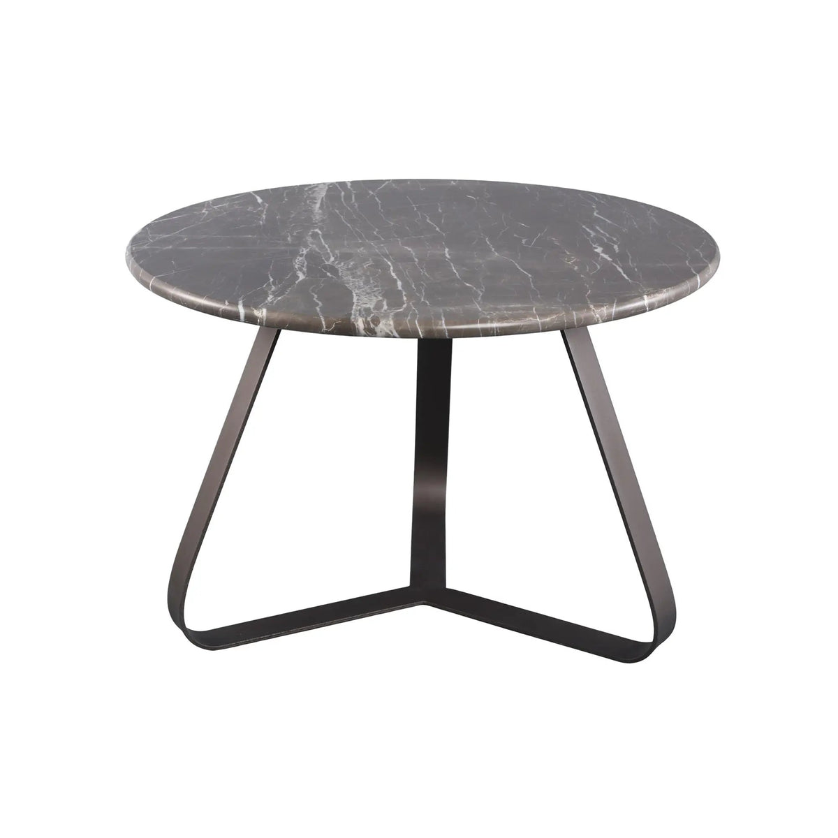 Ronde marmeren salontafel met ijzeren poten van PTMD, compacte design, zwart marmer met metalen onderstel.