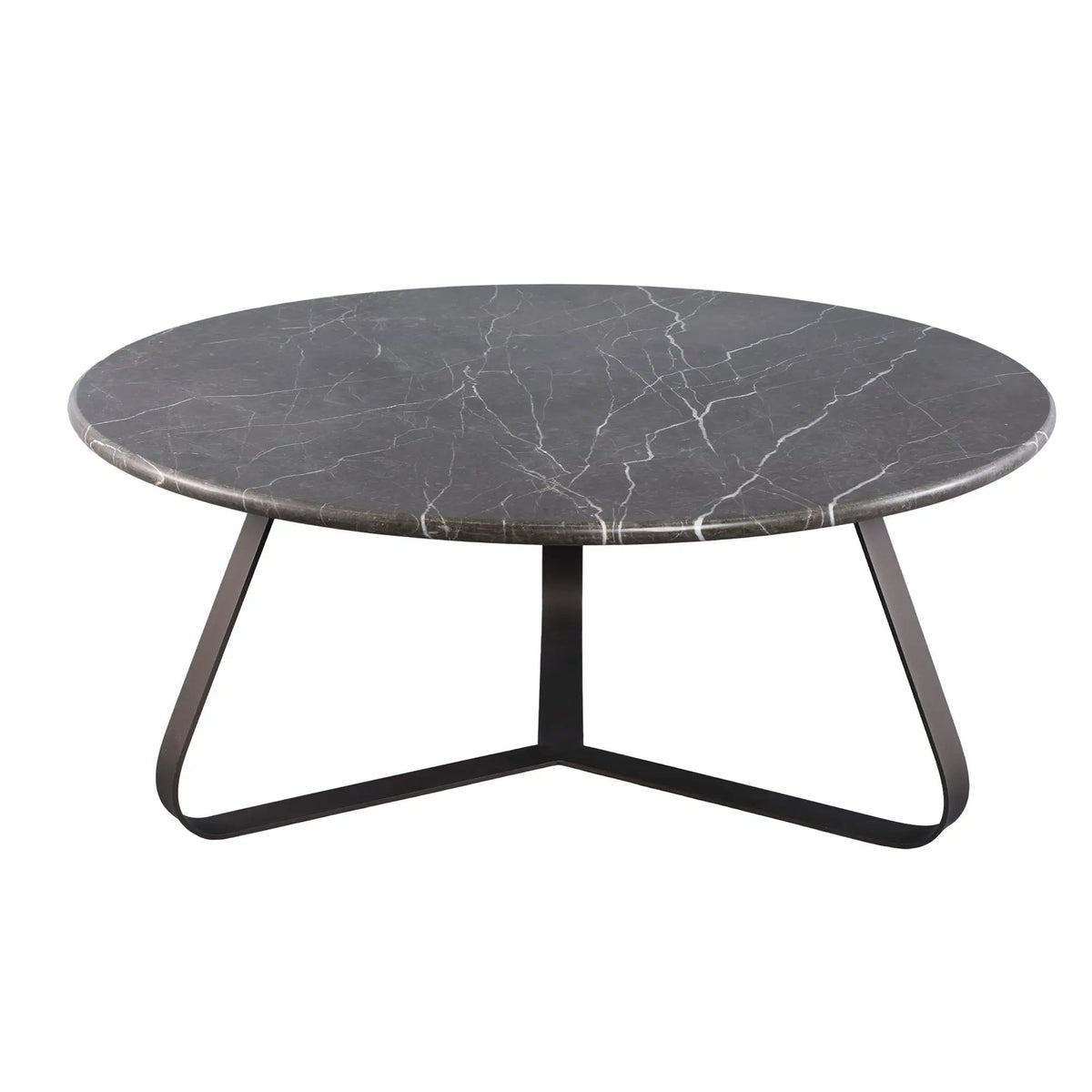 Ronde marmeren salontafel met ijzeren poten van PTMD, grote L maat, elegante woonkamer meubel met marmeren blad en metalen frame.
