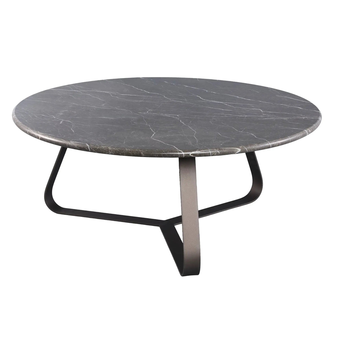 Ronde marmeren salontafel van PTMD met ijzeren poten, groot formaat, elegante woonkamer decoratie, luxe uitstraling.