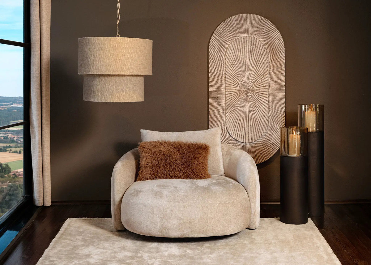 Devi taupe stoffen dubbel-laagse ronde hanglamp by PTMD
