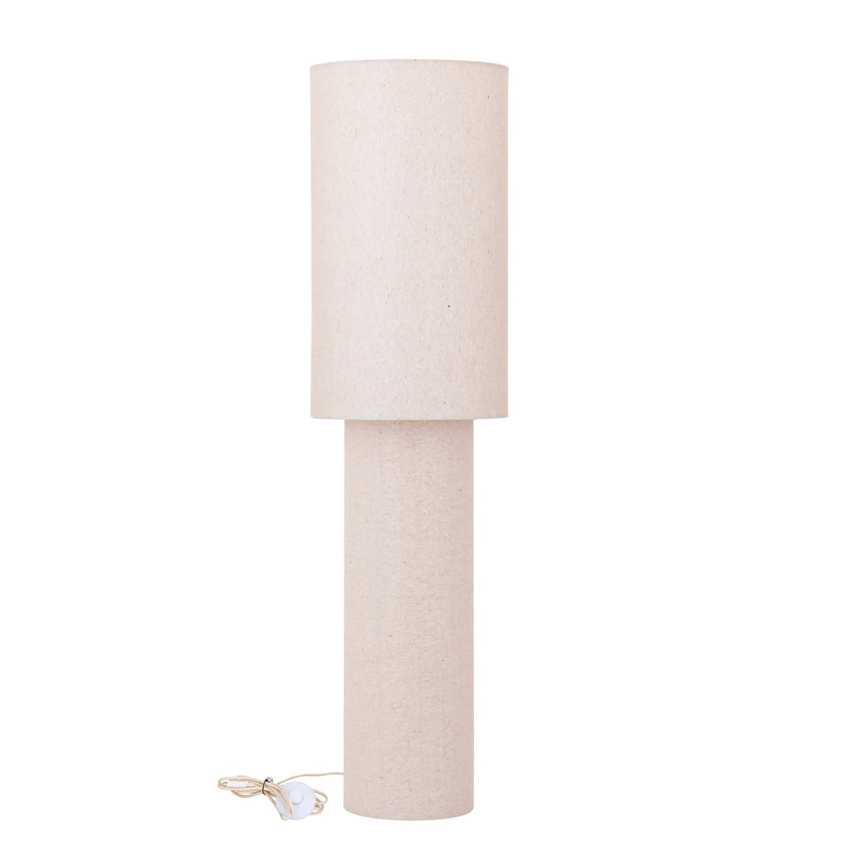 Devi PTMD natuurlijke linnen vloerlamp met ronde bedekte voet, modern en elegant design voor in de woonkamer.