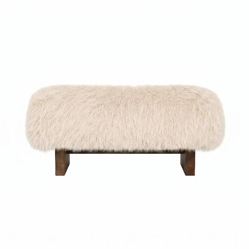Bench Hair Beige met houten poten 90cm by PTMD
