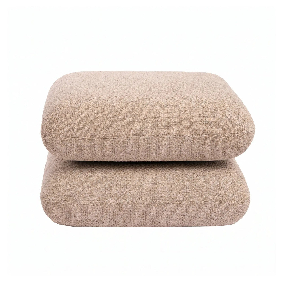 Draaibare taupe Aro Poef van PTMD met zachte bekleding en moderne uitstraling, geschikt als comfortabele zitplek in de woonkamer.