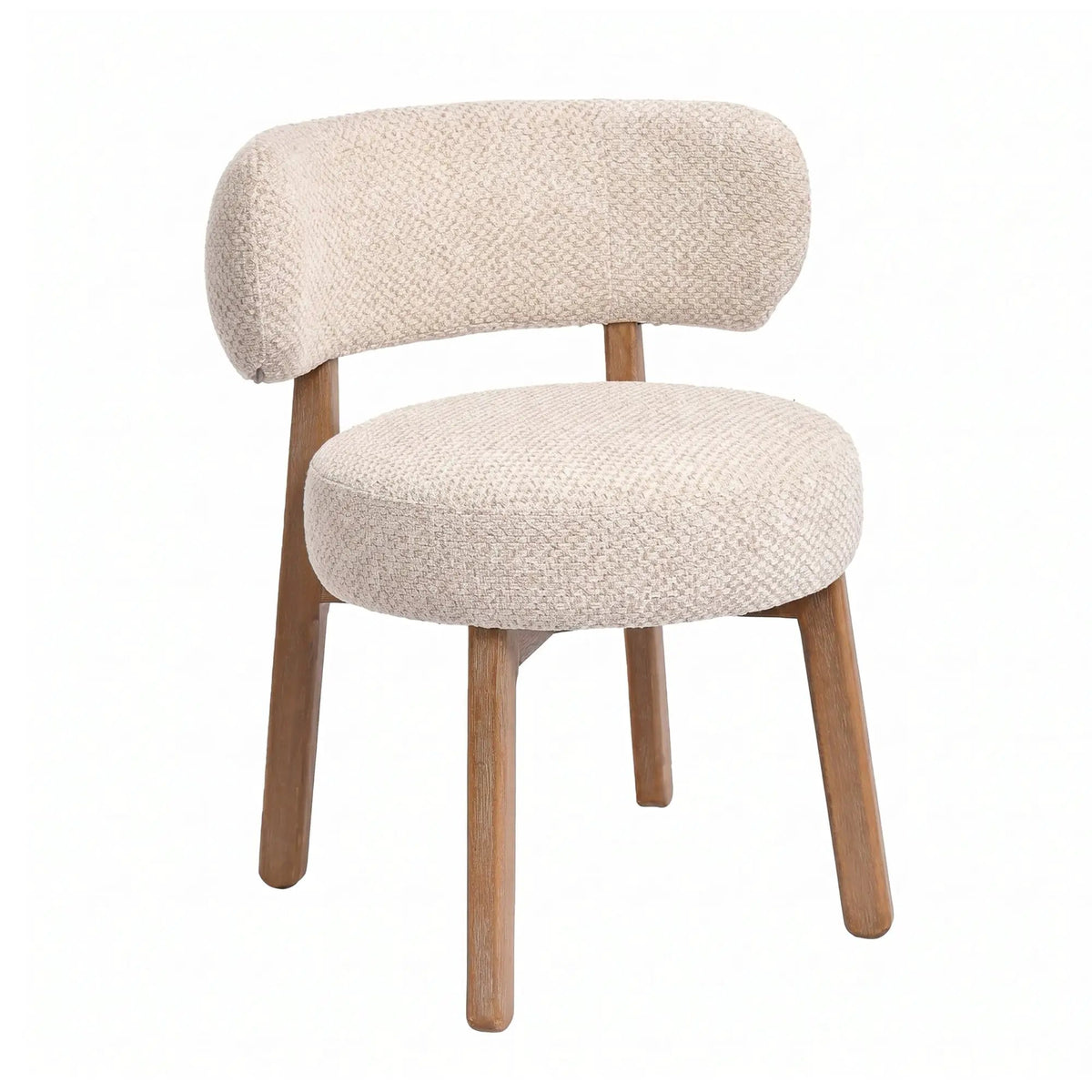 Lior eetkamerstoel van PTMD in crèmekleurige stof met rubberhouten poten, elegante en comfortabele keukenstoel.