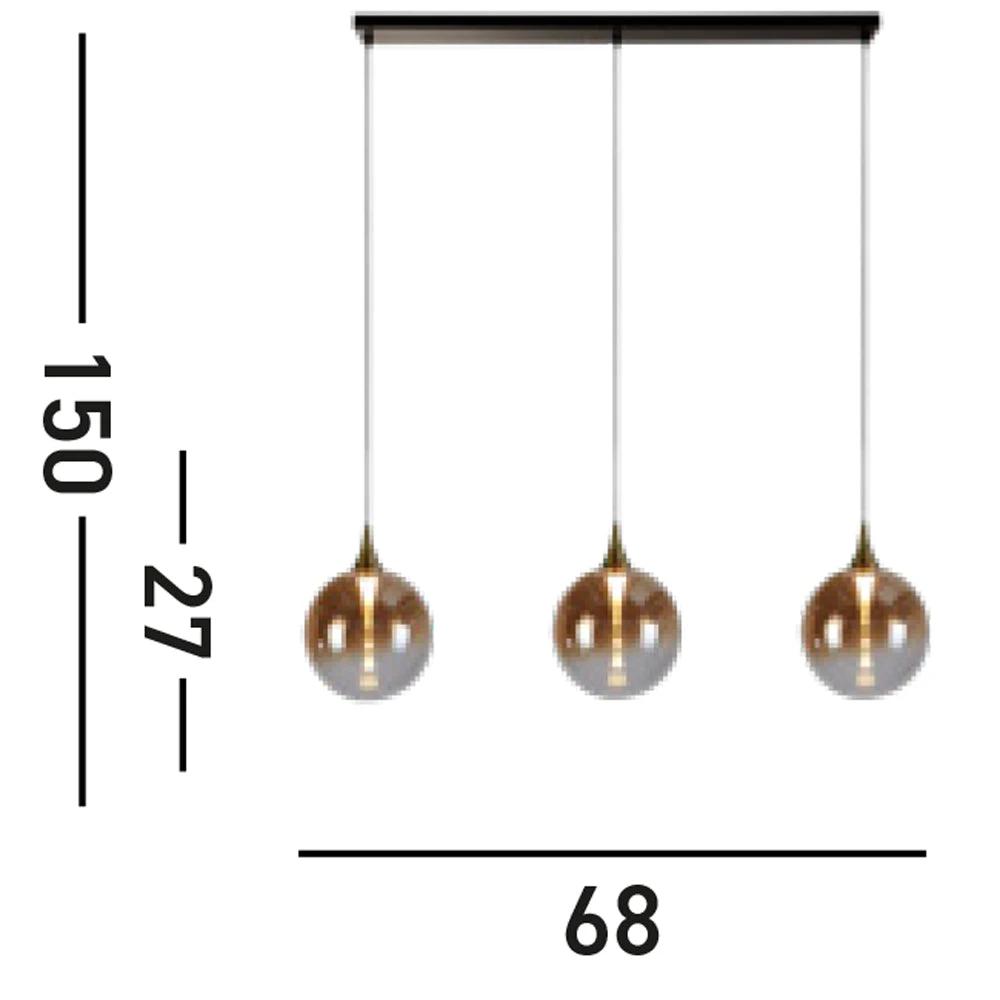 Hanglamp Alchemy LED 3L, Black metal and Amber Glass by Searchlight