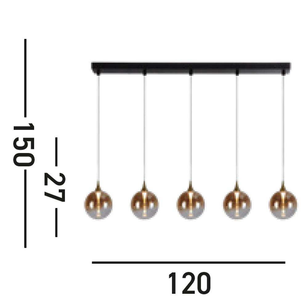 Hanglamp Alchemy LED 5L, Black metal and Amber Glass by Searchlight
