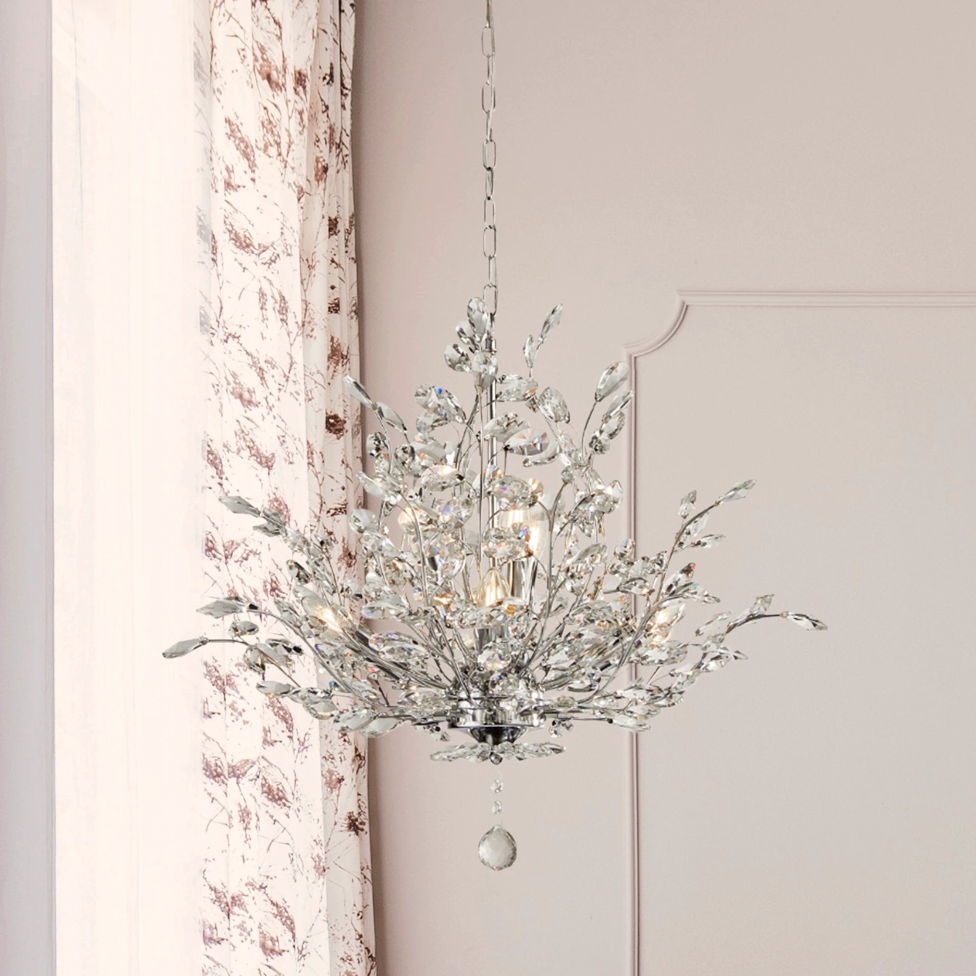 Kroonluchter Bouquet 11Lt Chrome Metal & Crystal by Searchlight