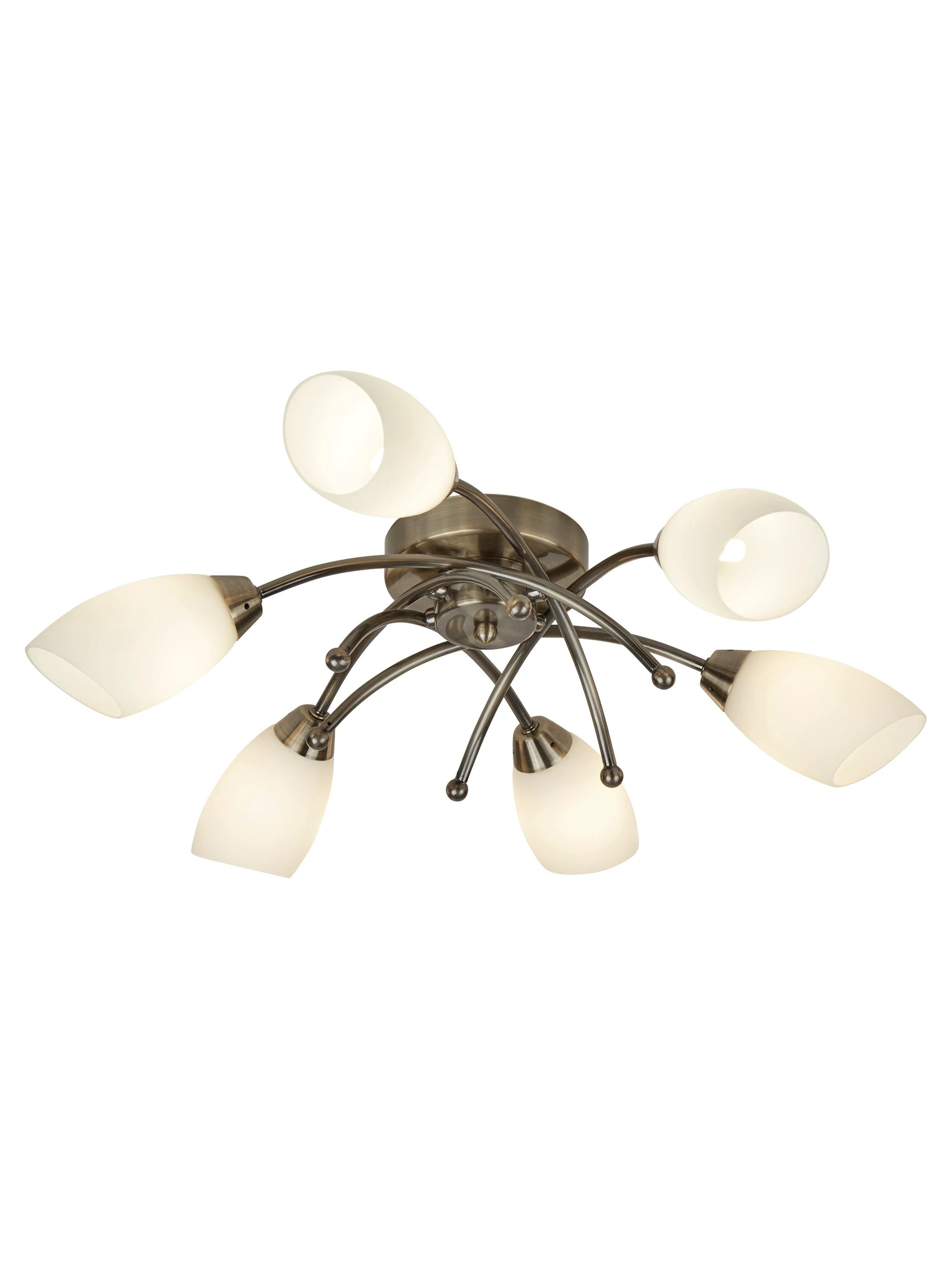 Plafondlamp Opera 6Lt -Antique Brass & Opal Glass by Searchlight