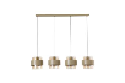 Hanglamp Royal 4Lt Bar, Sand Metal, Amber Ribbed Glass