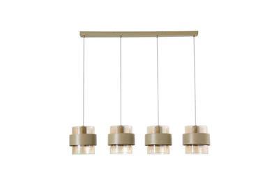 Hanglamp Royal 4Lt Bar, Sand Metal, Amber Ribbed Glass by Searchlight