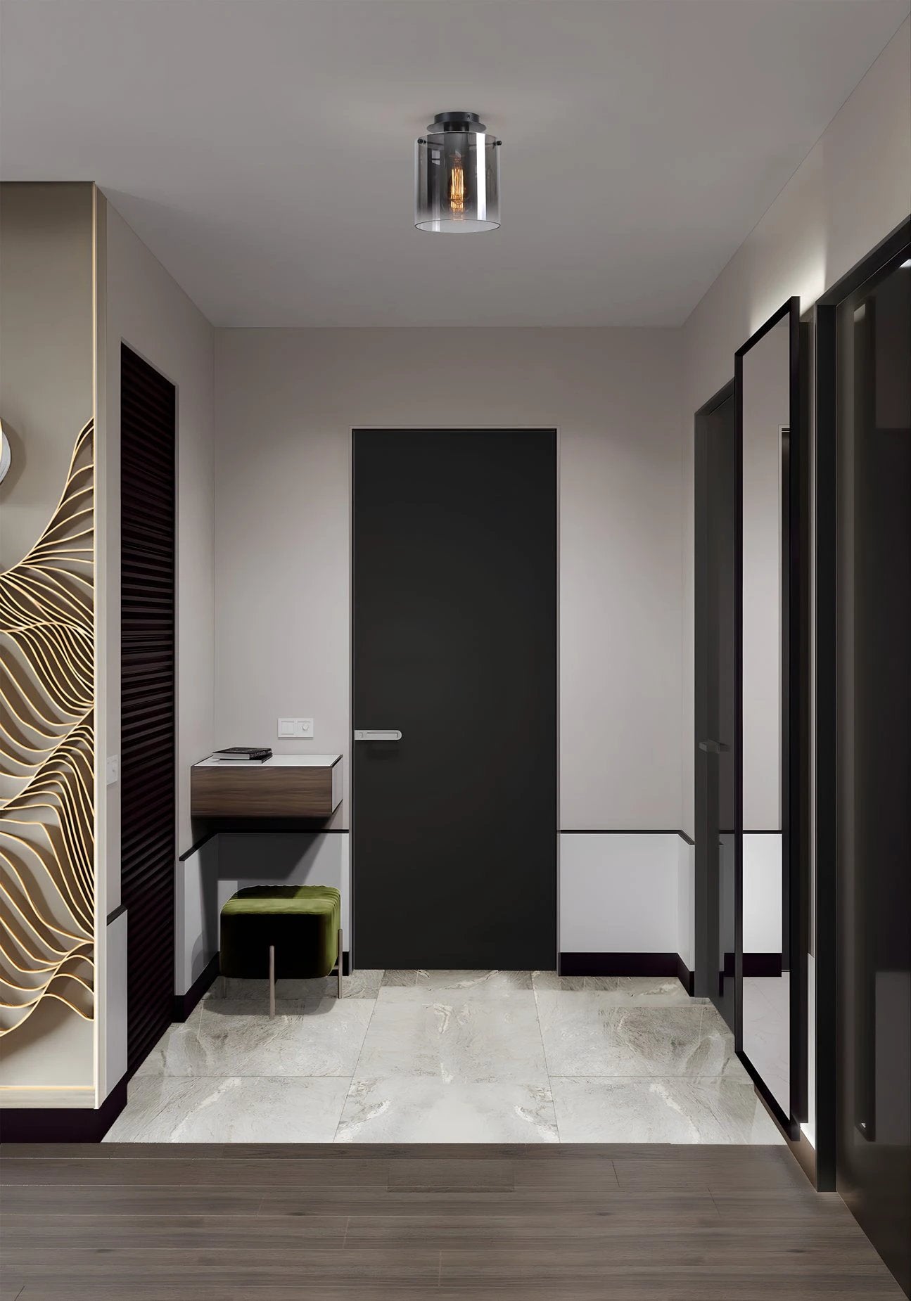 Plafondlamp Sweden 1Lt - Matt Black & Smoked Glass by Searchlight