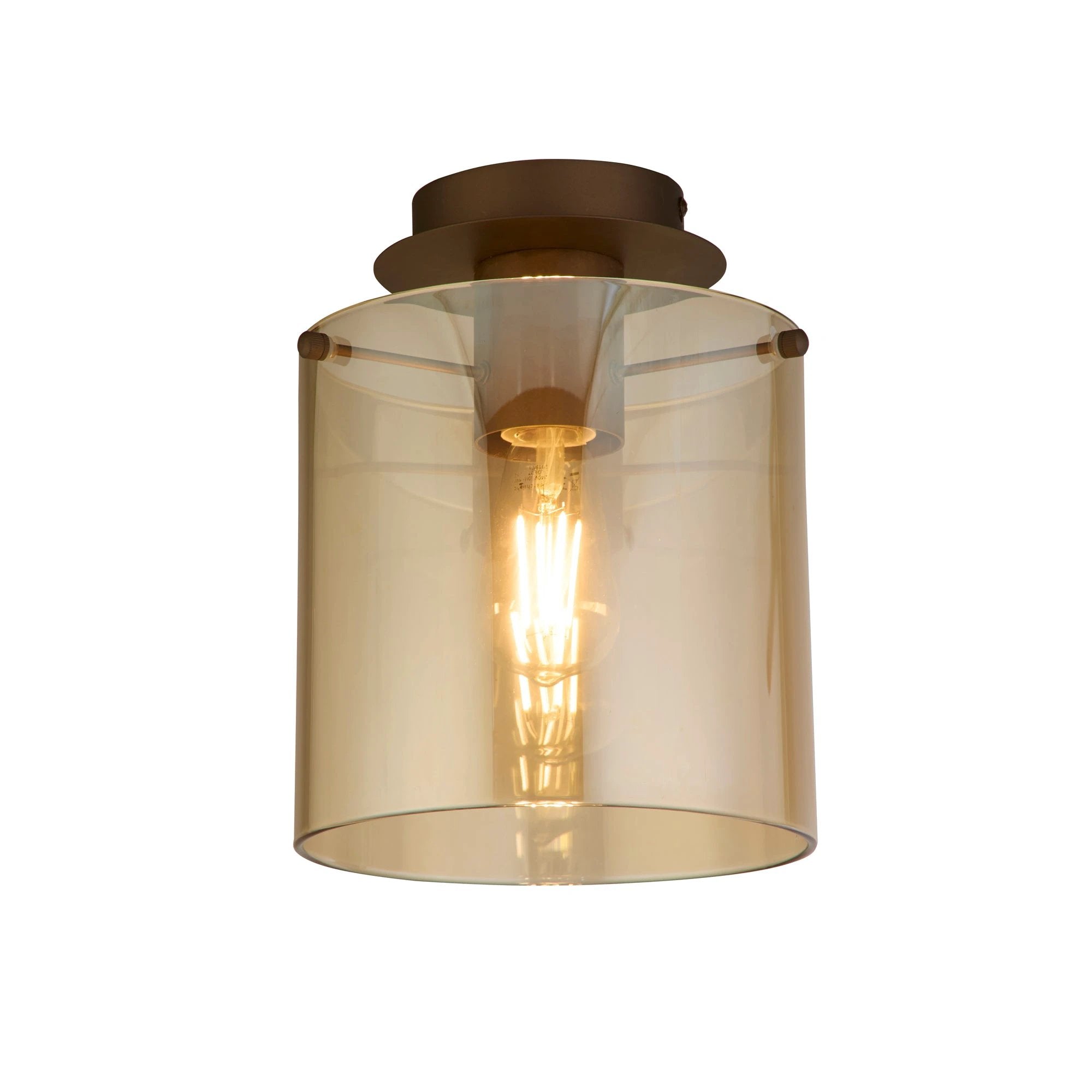 Plafondlamp Sweden 1Lt - Mocha Metal & Amber Glass by Searchlight