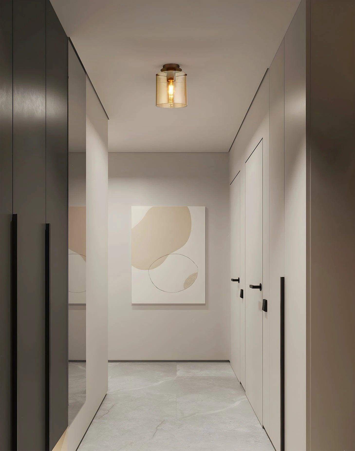 Plafondlamp Sweden 1Lt - Mocha Metal & Amber Glass by Searchlight