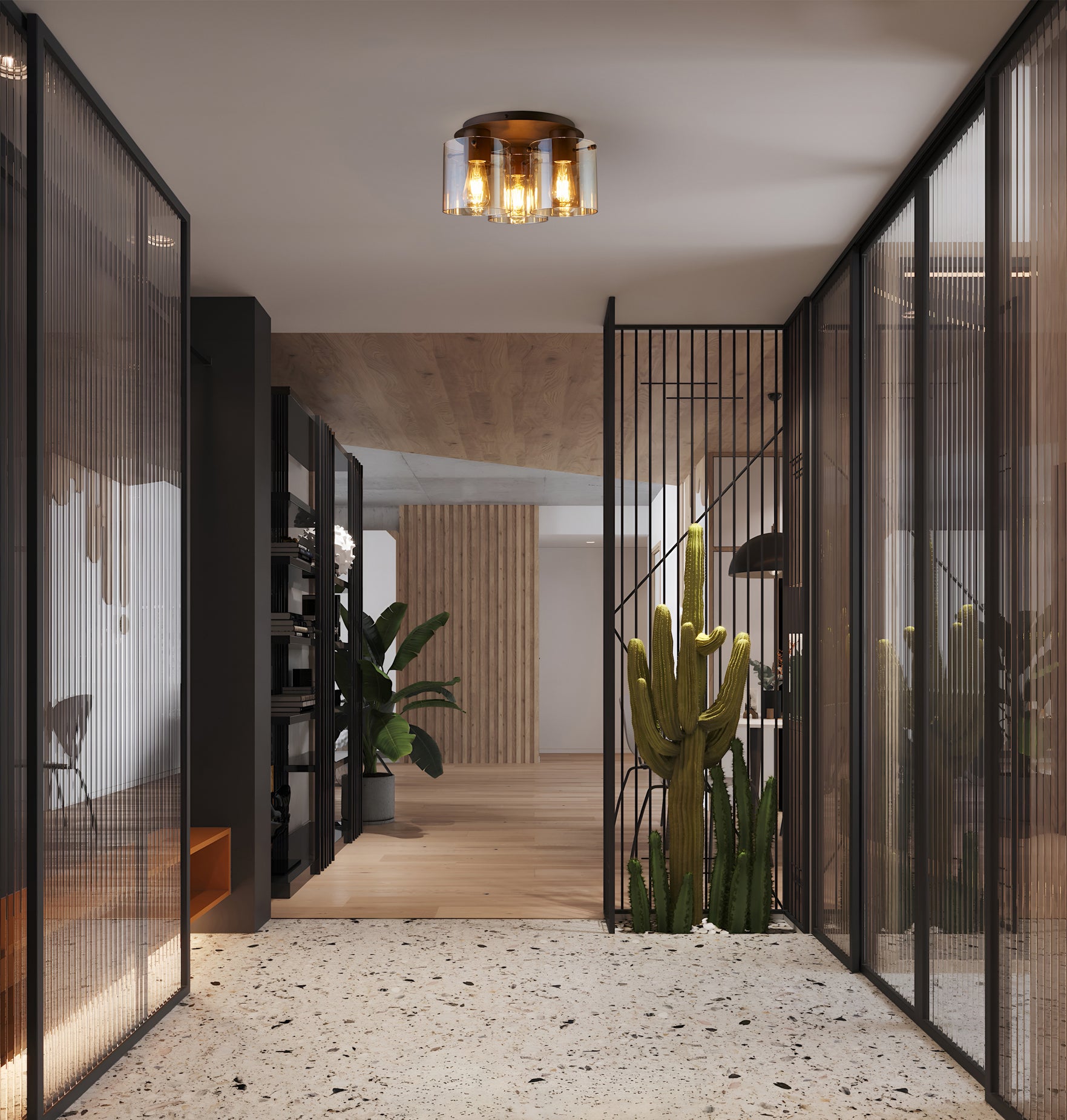 Sweden 3LT Flush - Mocha Metal & Amber Glass