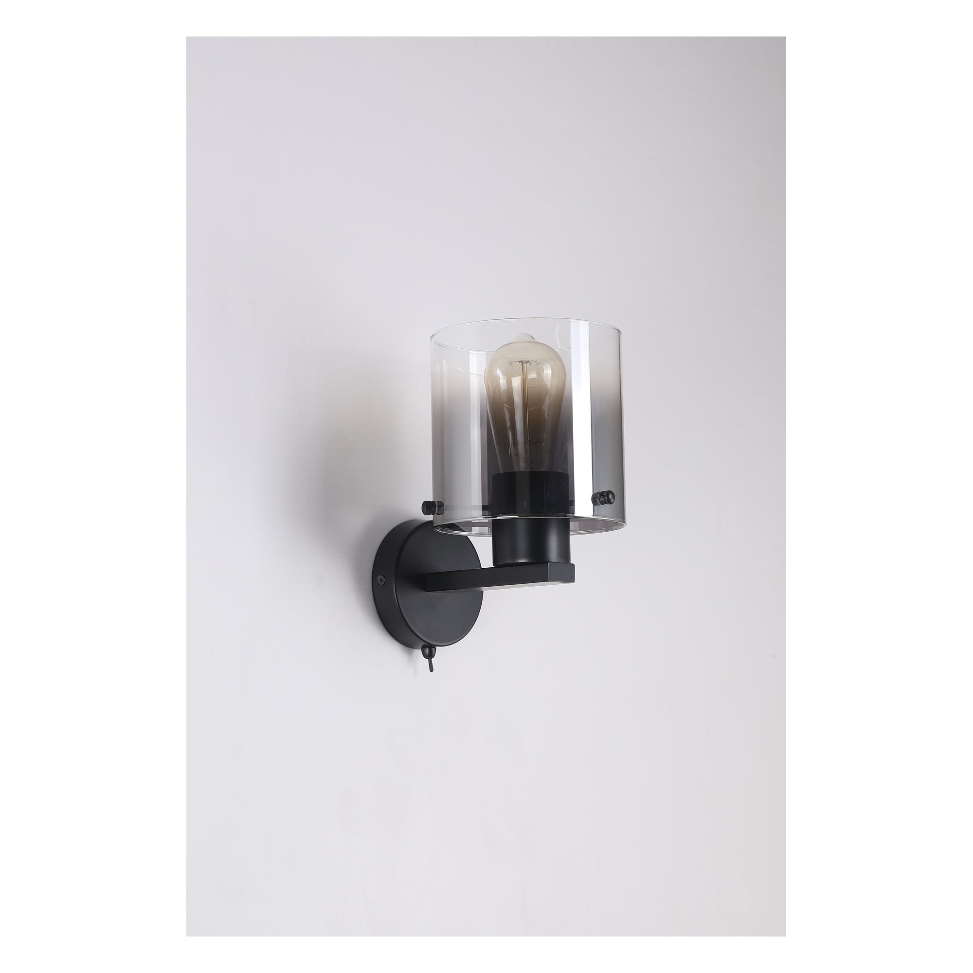Sweden 1Lt Wall Light - Matt Black & Smoked Glass