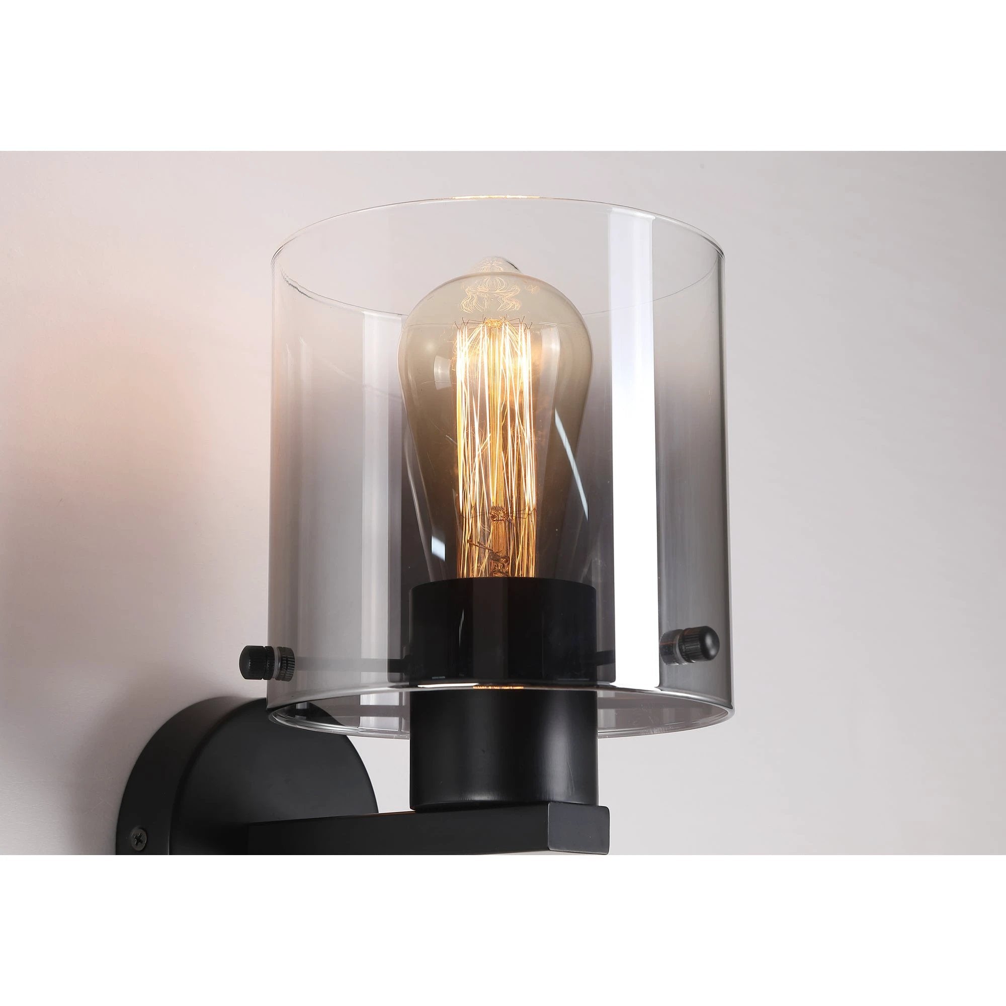 Wandlamp Sweden 1Lt - Matt Black & Smoked Glass by Searchlight