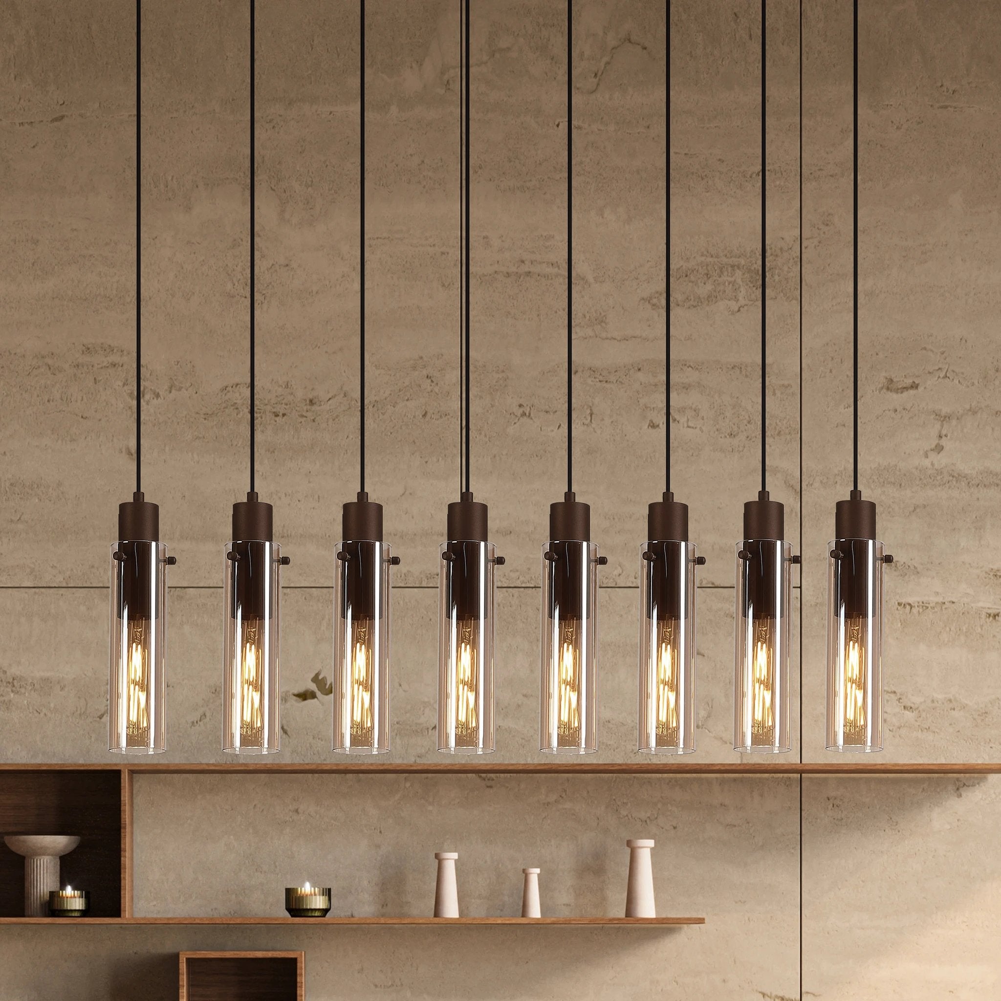 Hanglamp Sweden II 8Lt - Mocha Metal & Amber Glass by Searchlight