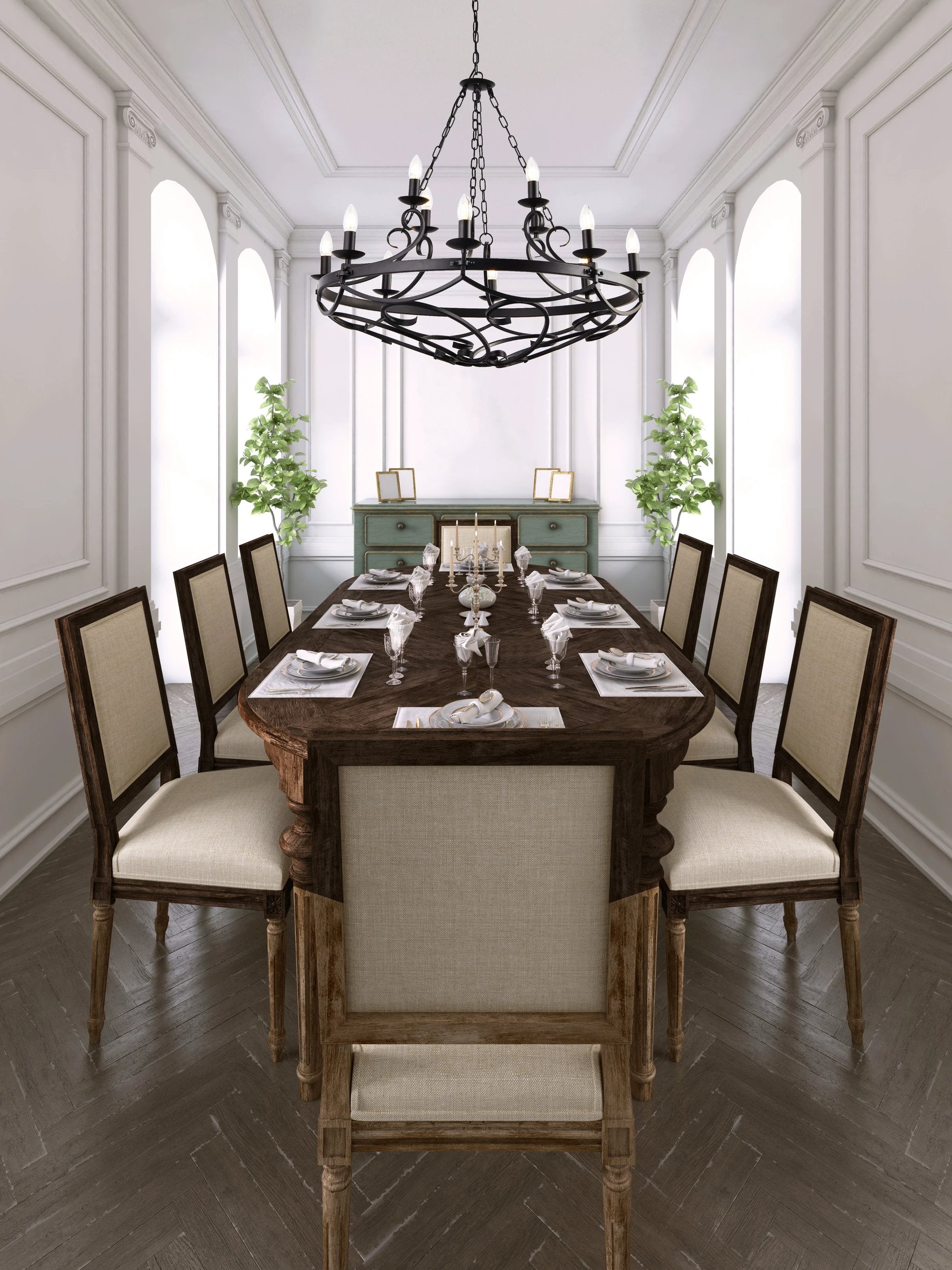 Kroonluchter Cartwheel III 12Lt Black Wrought Iron by Searchlight