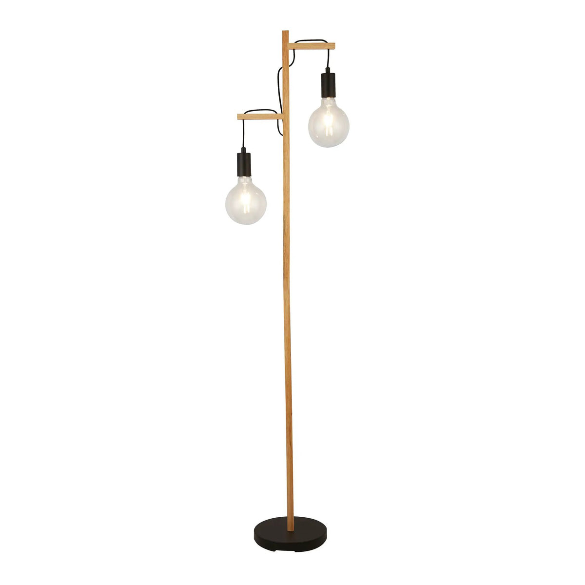 Vloerlamp Woody 2-lichts - Natural Wood and Black by Searchlight