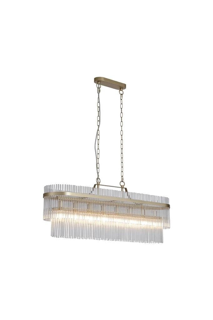 Hanglamp Lara 8Lt Ovaal Gold Metal & Clear Glass Rods by Searchlight