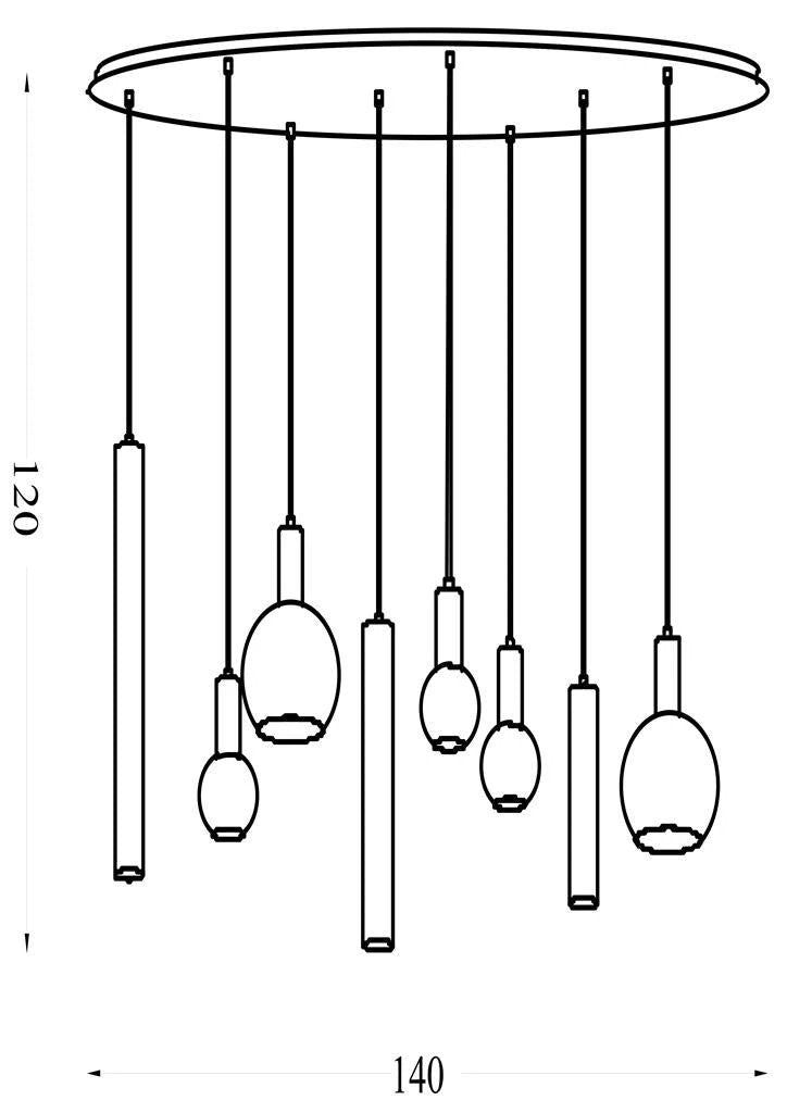 Hanglamp Lyon 8Lt Latte Metal and Amber Glass by Searchlight