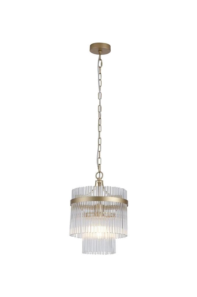 Hanglamp Lara 1Lt Gold Metal with Clear Glass Rods by Searchlight