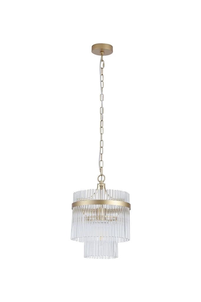Hanglamp Lara 1Lt Gold Metal with Clear Glass Rods by Searchlight