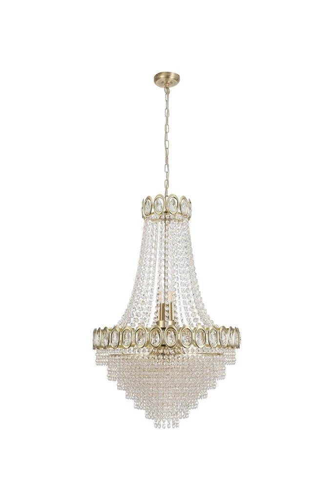 Kroonluchter Louis Phillipe 11Lt Satin Brass & Crystal by Searchlight