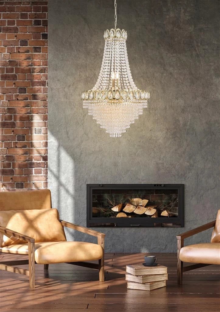 Kroonluchter Louis Phillipe 11Lt Satin Brass & Crystal by Searchlight