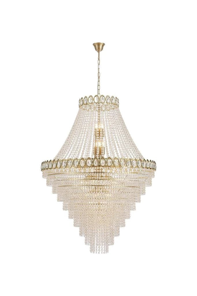 Kroonluchter Louis Phillipe 28Lt Satin Brass & Crystal by Searchlight