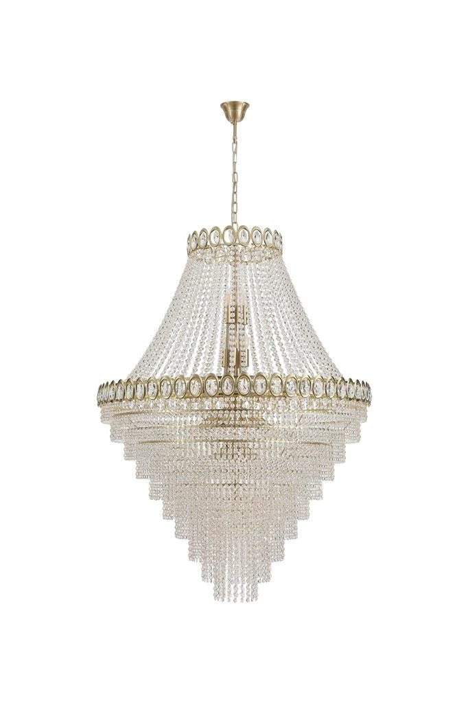 Kroonluchter Louis Phillipe 28Lt Satin Brass & Crystal by Searchlight