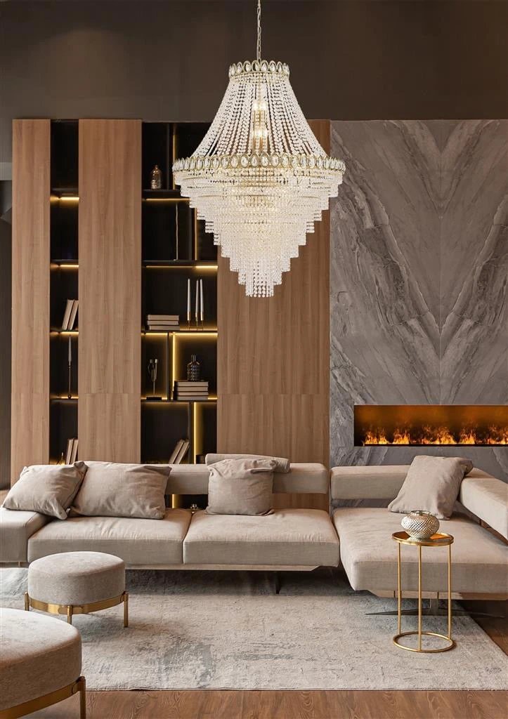 Kroonluchter Louis Phillipe 28Lt Satin Brass & Crystal by Searchlight