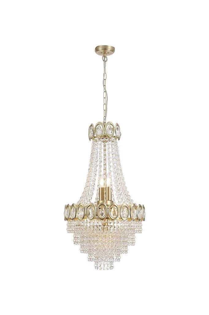 Kroonluchter Louis Phillipe 6Lt Satin Brass & Crystal by Searchlight