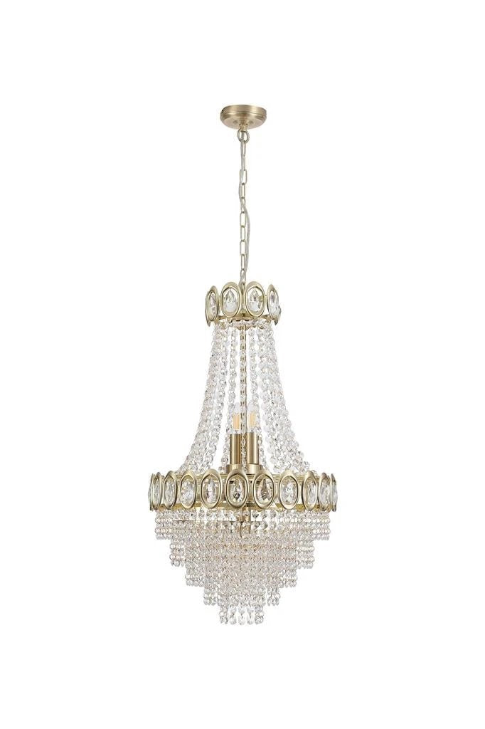 Kroonluchter Louis Phillipe 6Lt Satin Brass & Crystal by Searchlight