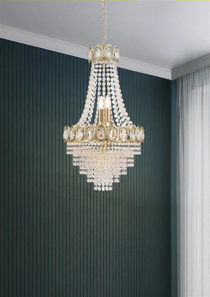Kroonluchter Louis Phillipe 6Lt Satin Brass & Crystal by Searchlight