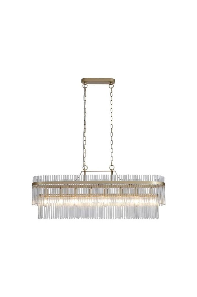 Hanglamp Lara 8Lt Ovaal Gold Metal & Clear Glass Rods by Searchlight