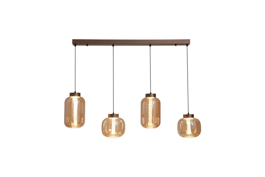 Hanglamp Lille LED 4Lt LED Latte Metal and Amber Glass by Searchlight