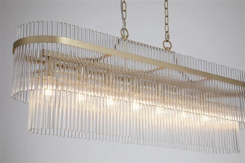 Hanglamp Lara 8Lt Ovaal Gold Metal & Clear Glass Rods by Searchlight