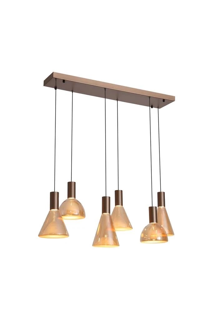 Hanglamp Cannes LED Latte Metal and Amber Glass by Searchlight