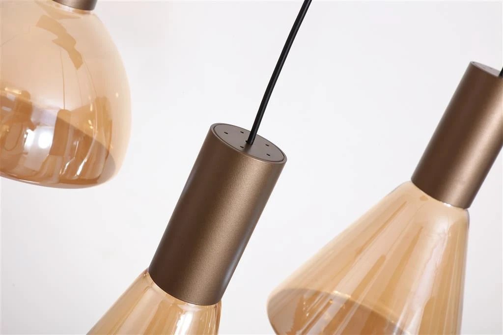 Hanglamp Cannes LED Latte Metal and Amber Glass by Searchlight