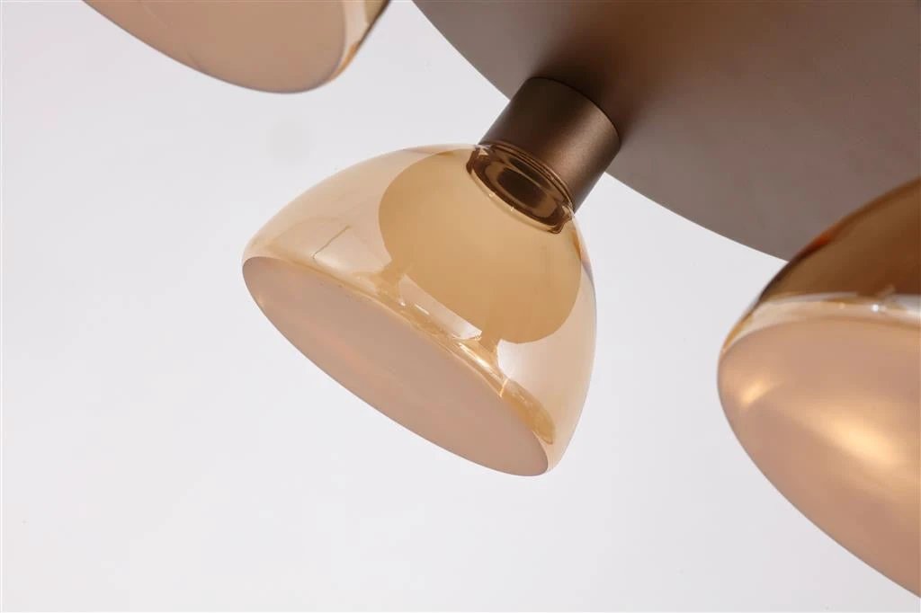 Plafondlamp Cannes LED 3Lt Flush, Latte Metal and Amber Glass by Searchlight