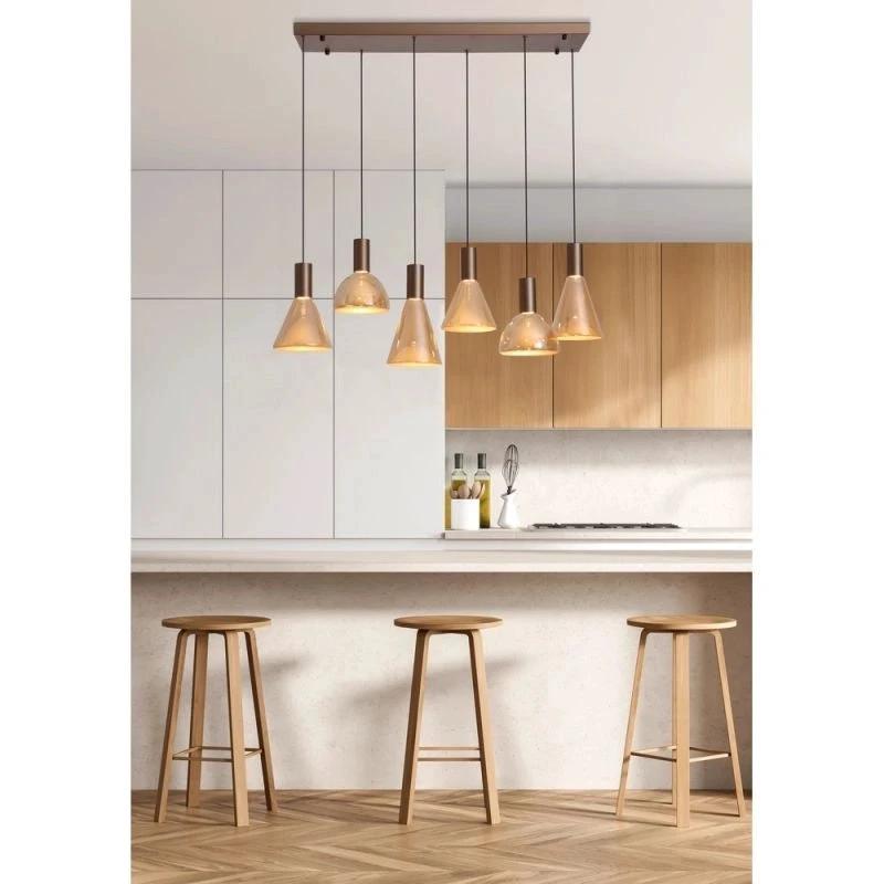 Hanglamp Cannes LED Latte Metal and Amber Glass by Searchlight