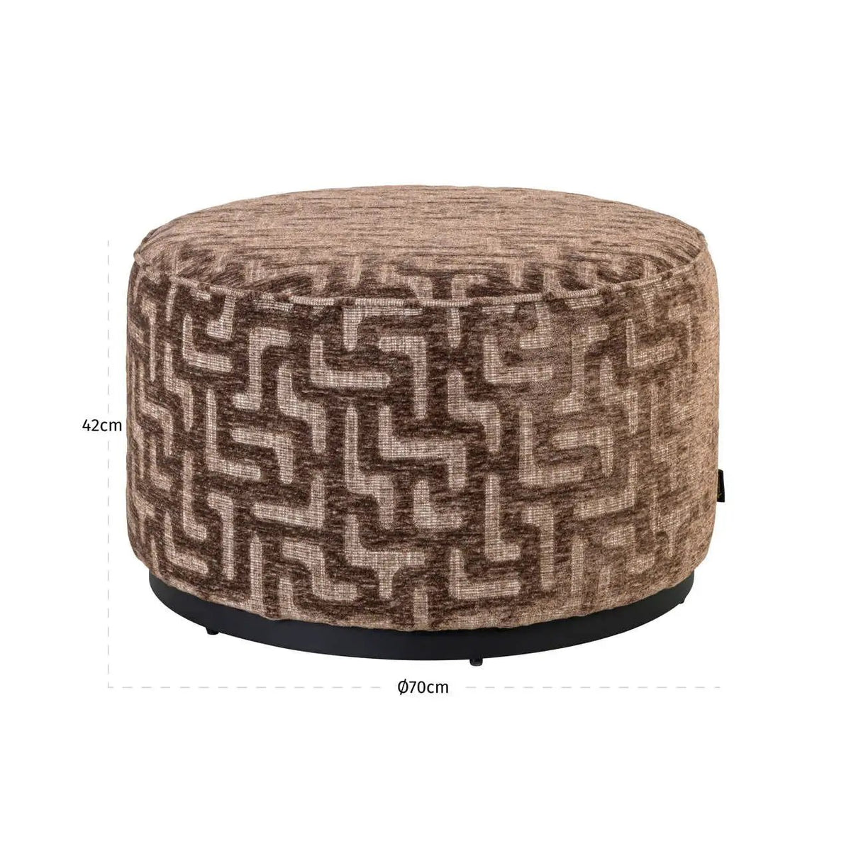 Poef en Voetenbank Lexie bruin labyrint 70Ø by Richmond Interiors
