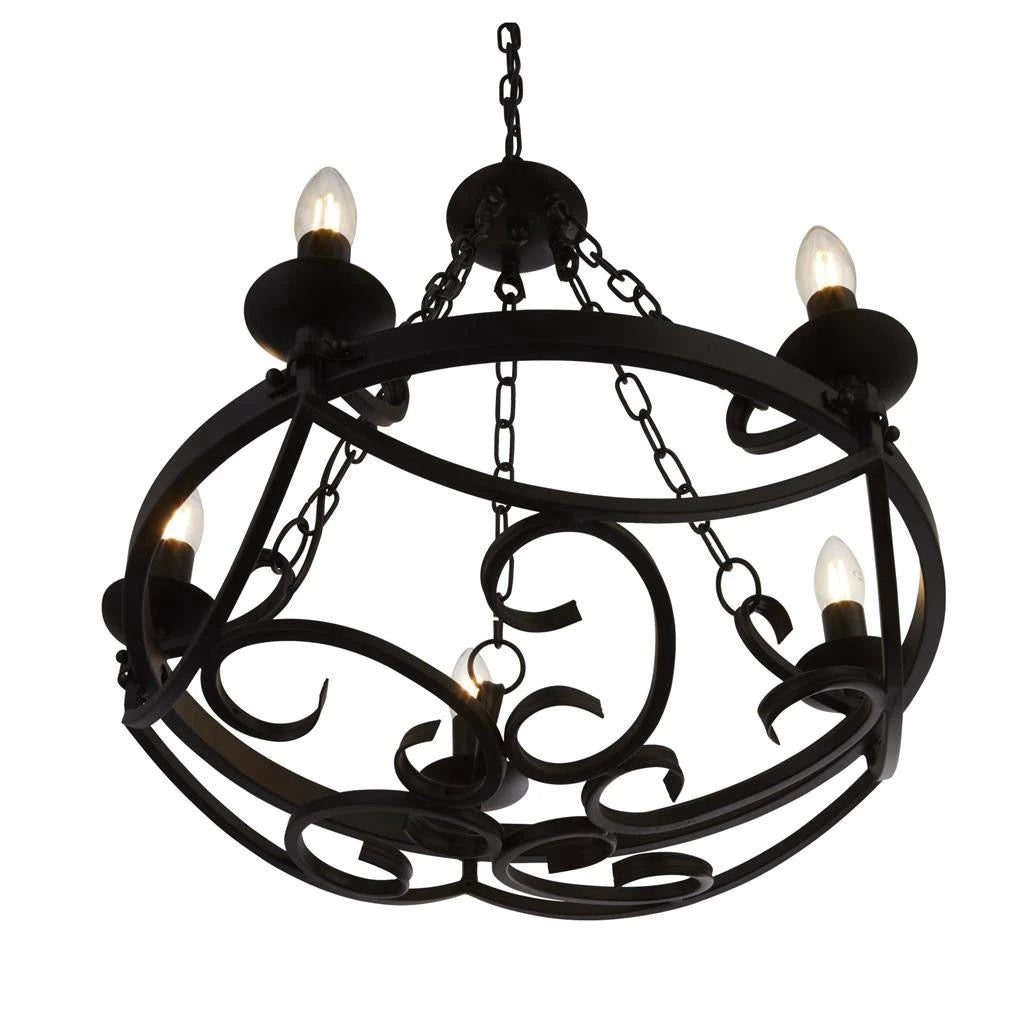 Kroonluchter Cartwheel III 5Lt Black Wrought Iron by Searchlight