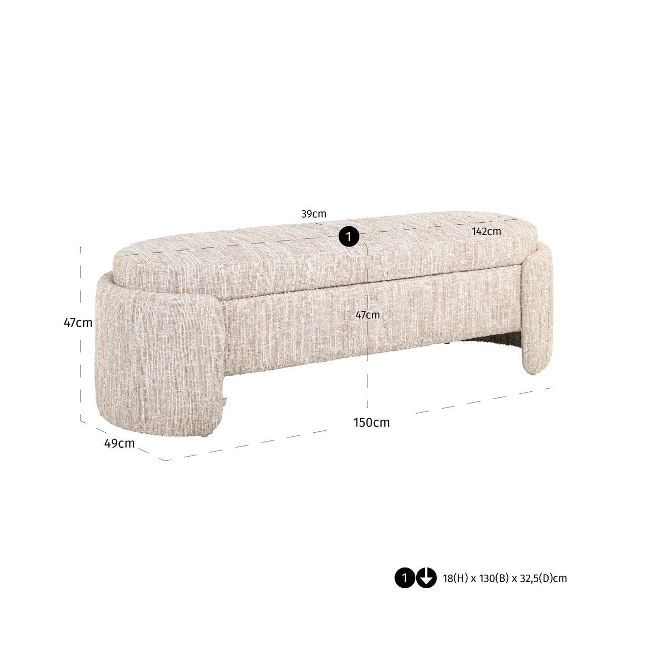 Bench Cupid beige angora met opbergruimte by Richmond Interiors