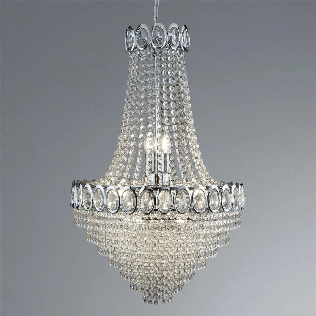 Kroonluchter Louis Phillipe 11Lt Chandelier Chrome Metal & Crystal by Searchlight
