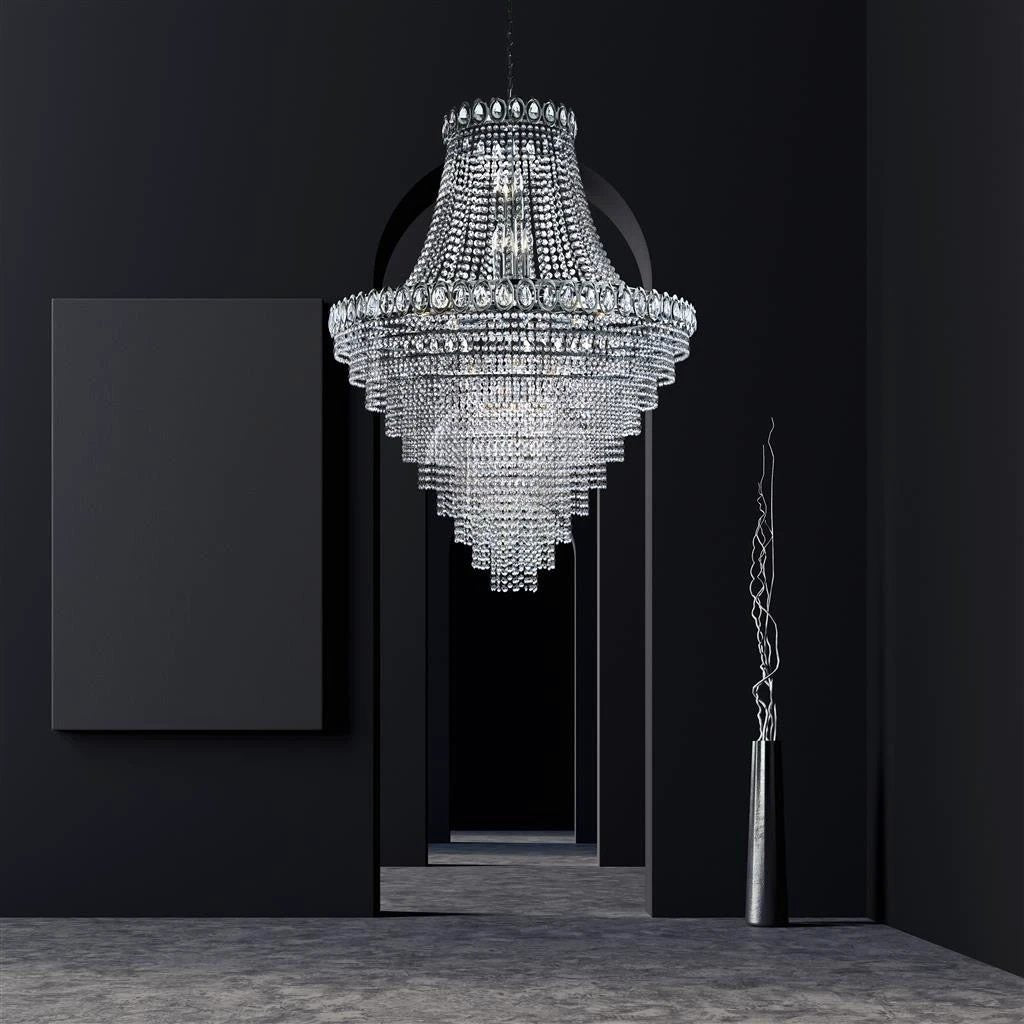 Kroonluchter Louis Phillipe 28Lt Chrome Metal & Crystal by Searchlight