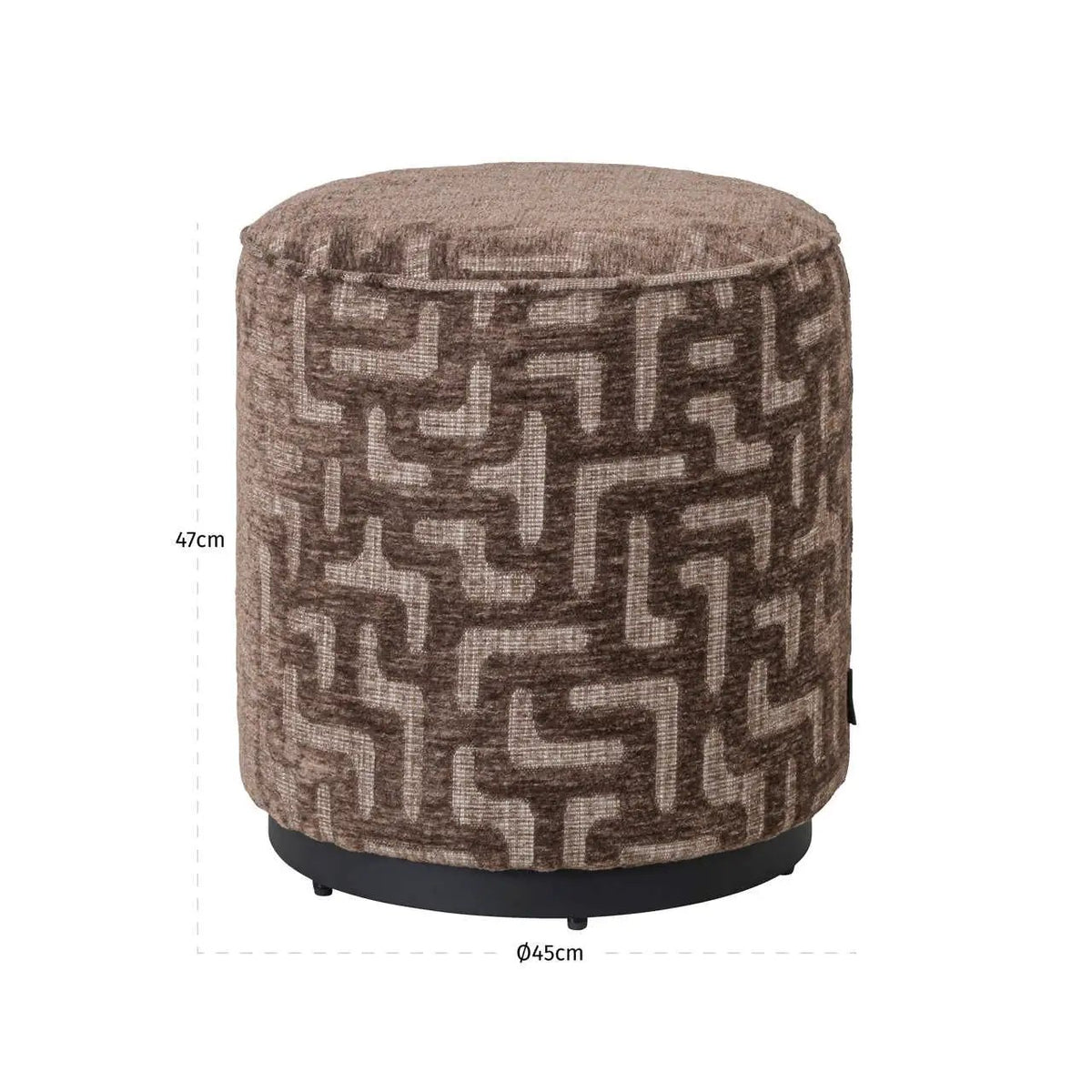 Poef & Voetenbank Lexie bruin labyrint 45Ø by Richmond Interiors