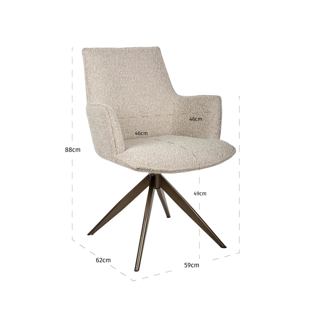 Eetkamerstoel Dakota naturel chunky draaibaar met armleuning by Richmond Interiors