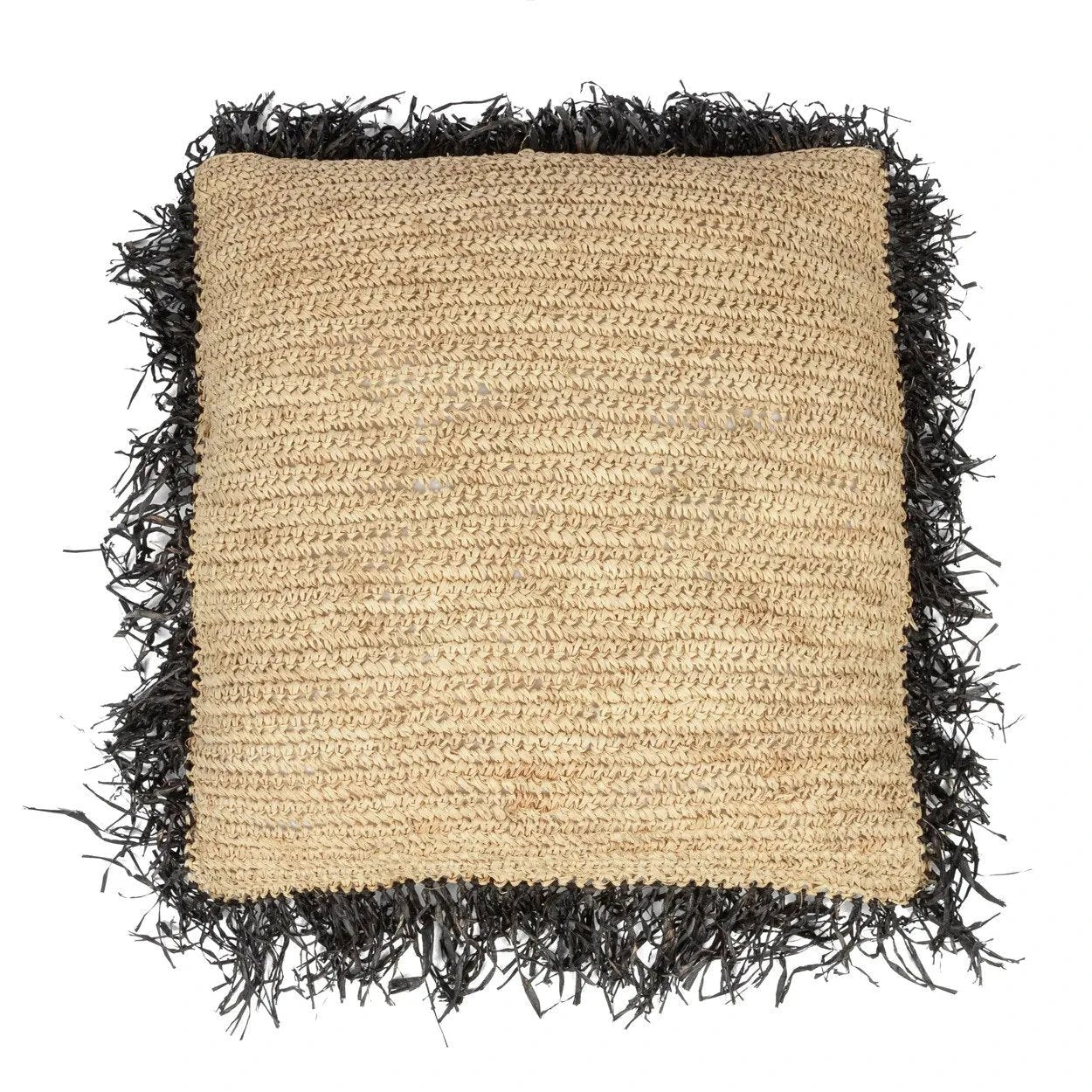 De Raffia Kussenhoes - Naturel Zwart - 60x60 by Bazar Bizar Antwerp